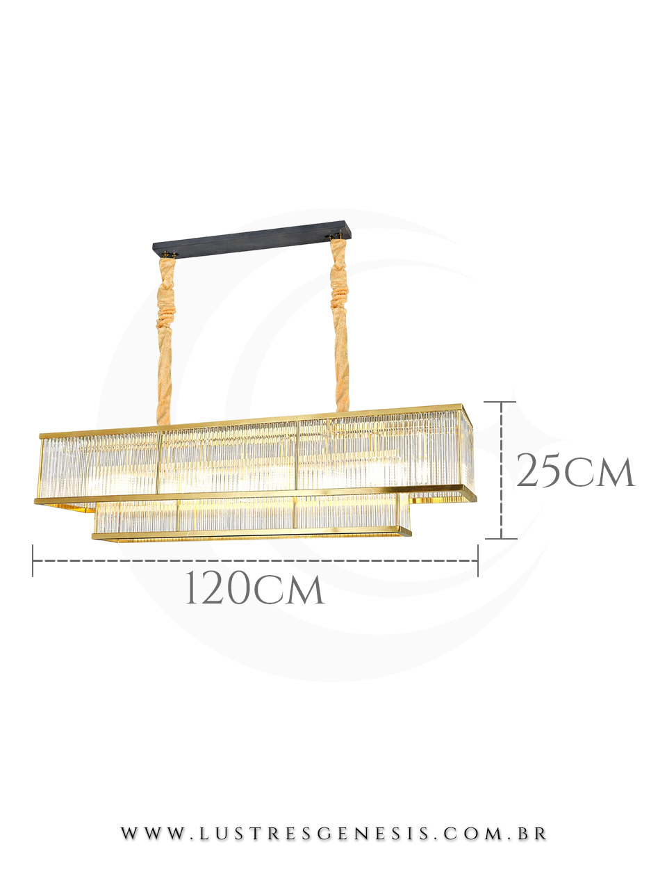 Lustre Pendente 120x25cm de Cristal Dourado Redondo Para Salas de Luxo, Escritórios e Mesa de Jantar